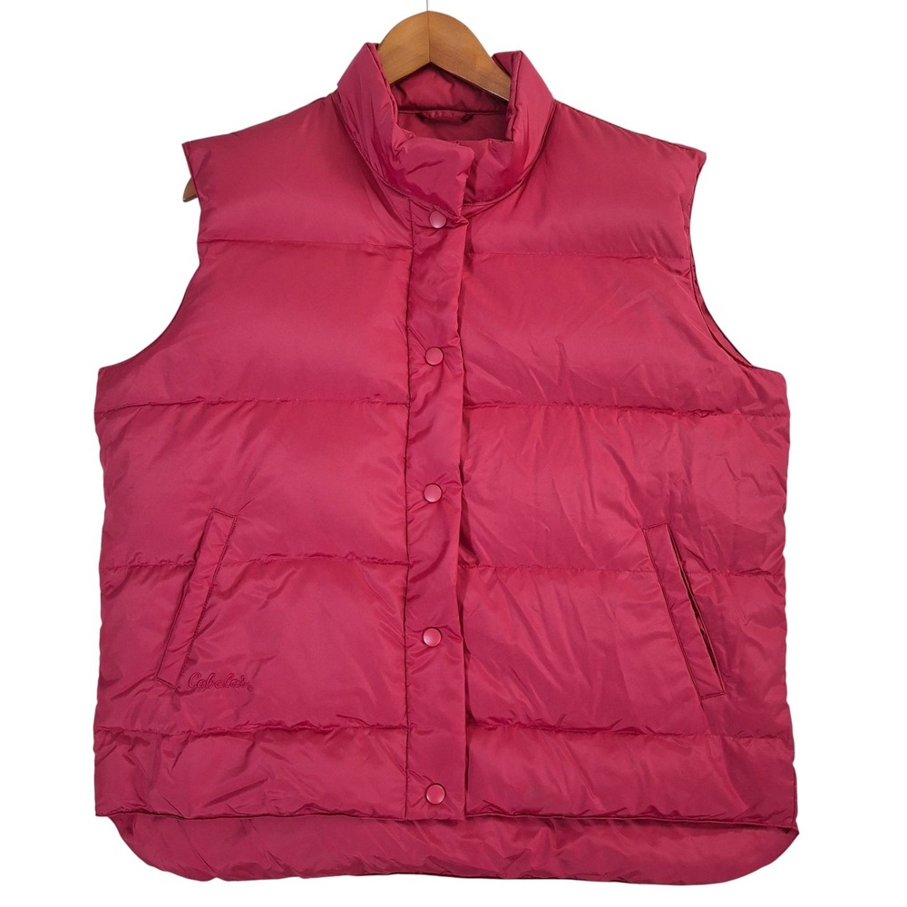 Cabela's Puffer Vest Women's Large Goose Down Fuchsia Pink‎ Snap Front 550 Fill